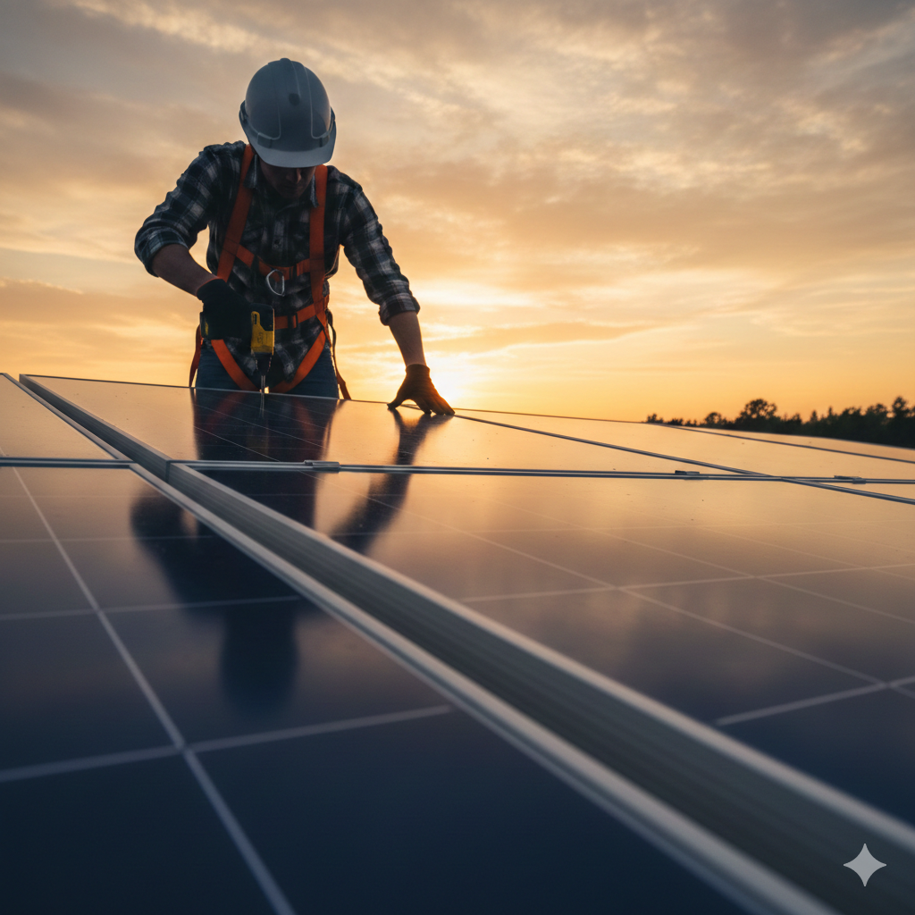 Solar panel installation by Agora Technos engineer